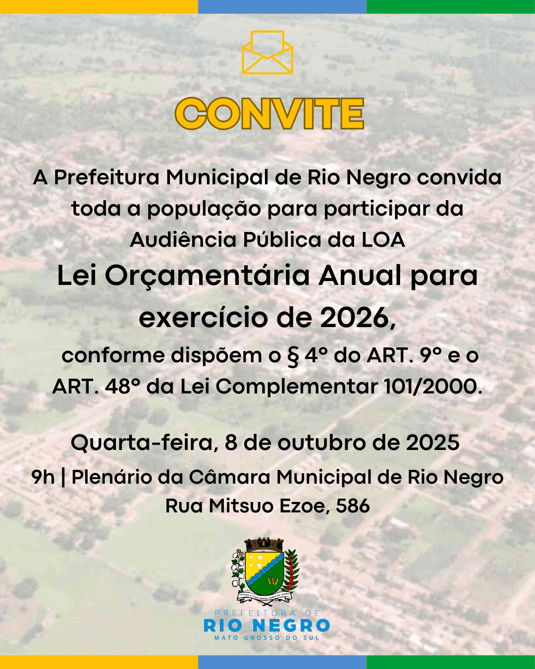 Prefeitura convida população para Audiência Pública da LOA 2026