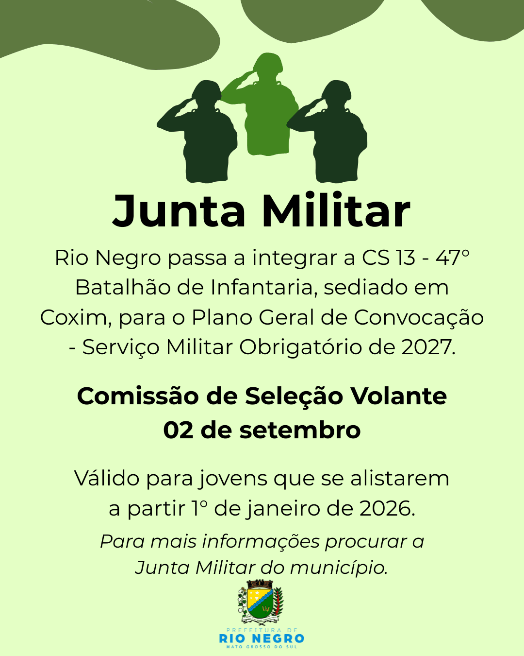 Rio Negro passa a integrar o 47º Batalhão de Infantaria de Coxim