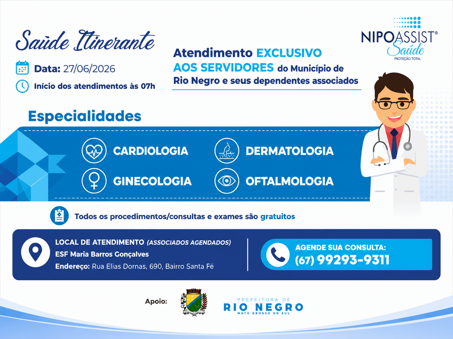 Rio Negro recebe ação de Saúde Itinerante com consultas gratuitas para servidores municipais